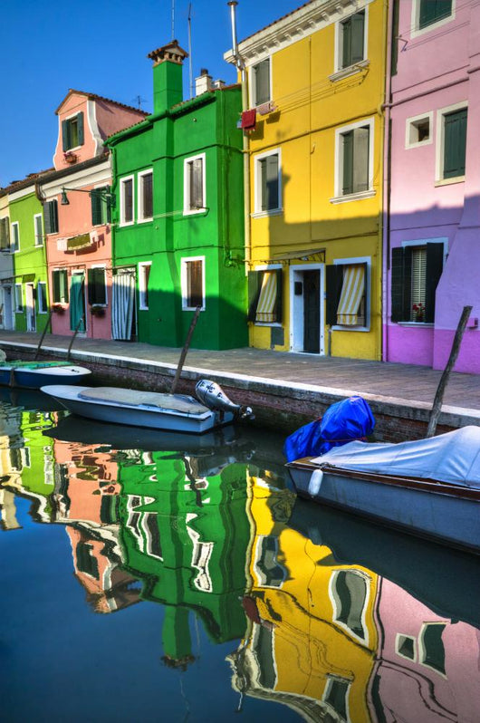 Colorful Burano Italy canal reflections Wall Mural