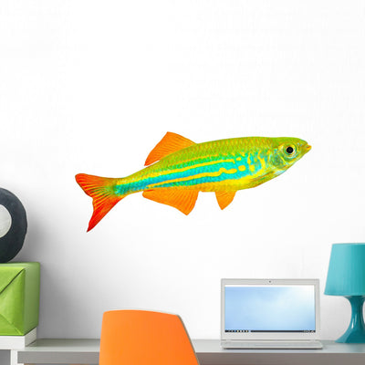 Tropical Fish White Wall Decal shown on a wall