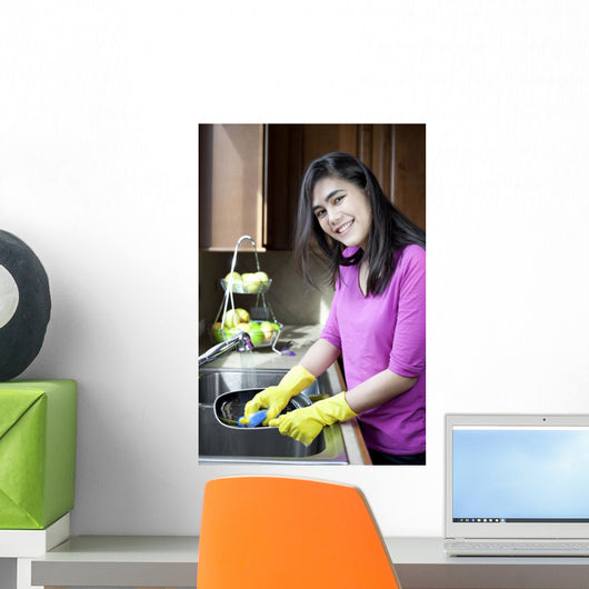 Teen Girl Washing Dishes