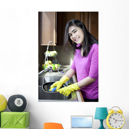 Teen Girl Washing Dishes