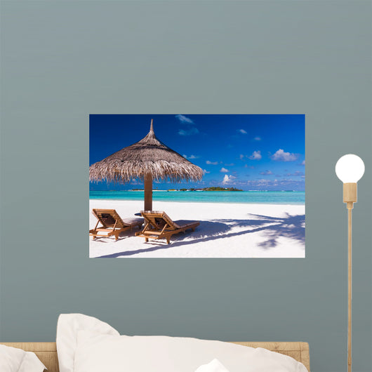 Chairs and Umbrella on a Beach Wall Mural
