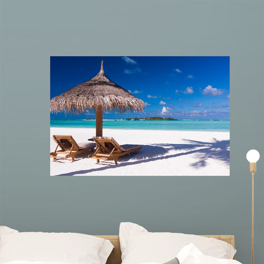 Chairs and Umbrella on a Beach Wall Mural