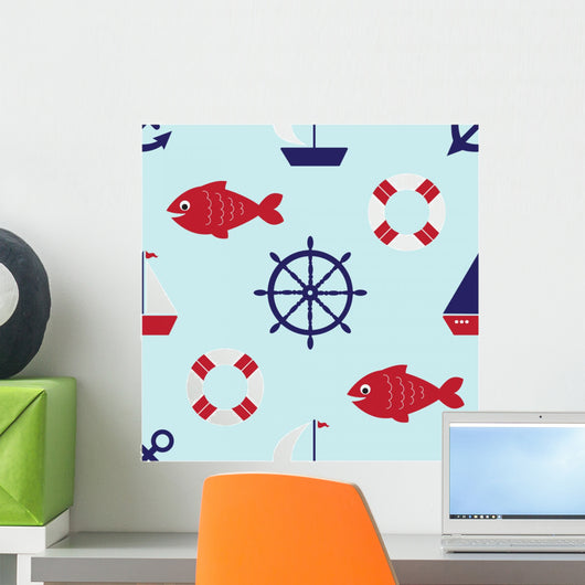 Lovely Nautical Seamless Pattern Wall Decal