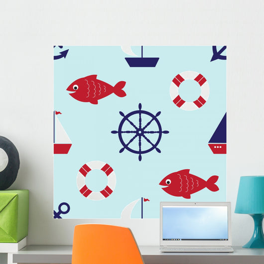 Lovely Nautical Seamless Pattern Wall Decal