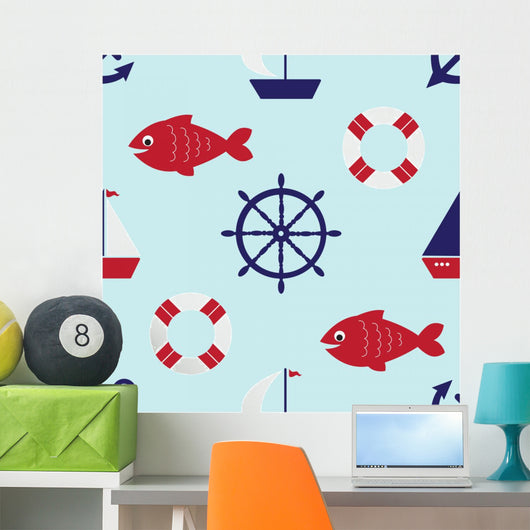 Lovely Nautical Seamless Pattern Wall Decal