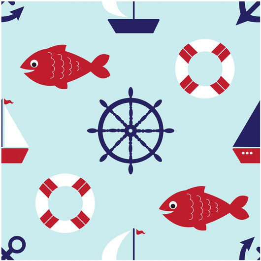 Lovely Nautical Seamless Pattern Wall Decal