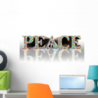Peace Flags Word and Wall Decal shown on a wall