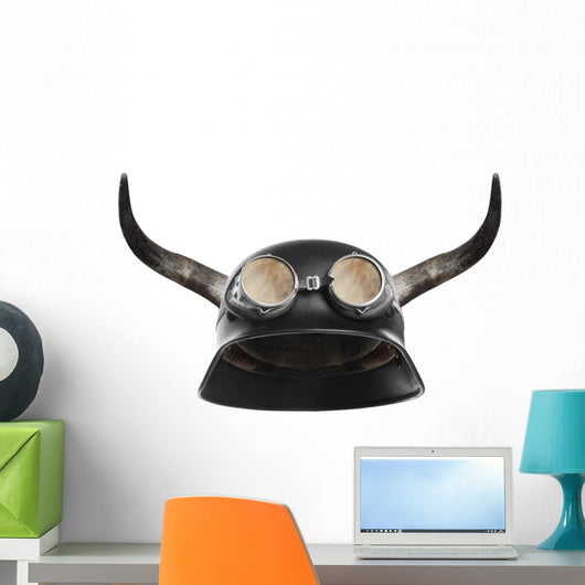 buffalo horn motorcycle helmet Retro Viking Motorcycle Helmet Wall Decal – Wallmonkeys
