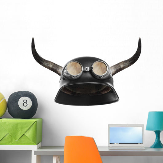 bike helmet with antlers Retro Viking Motorcycle Helmet Wall Decal – Wallmonkeys