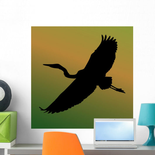 Heron Bird Silhouette Wall Mural