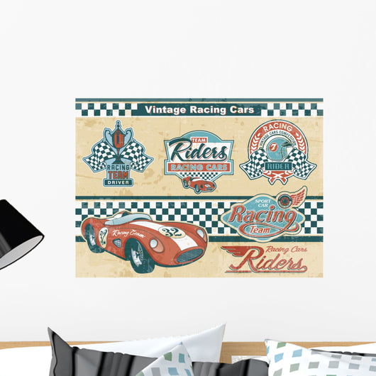 Racing Car Vintage Elements Wall Mural