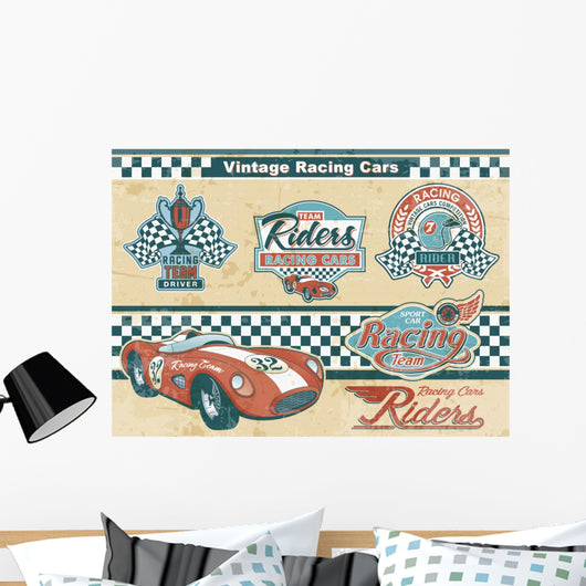 Racing Car Vintage Elements Wall Mural