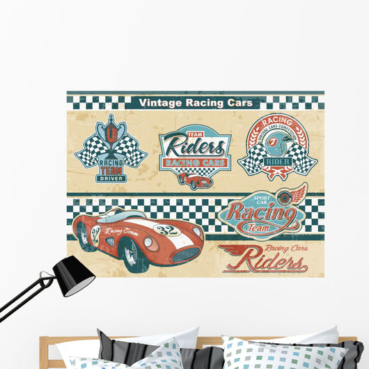 Racing Car Vintage Elements Wall Mural
