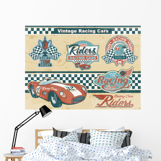 Racing Car Vintage Elements Wall Mural