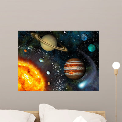 Solar System Wall Mural shown on a wall