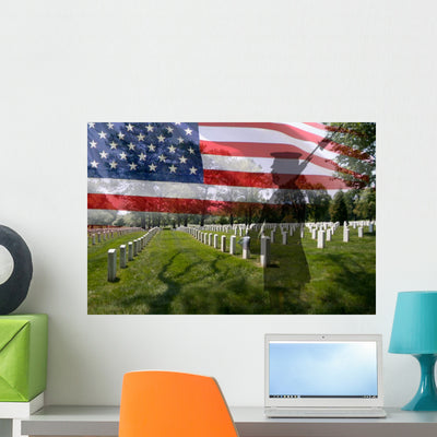 Soldier Silhouette American Flag shown on a wall