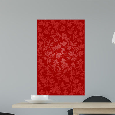 Seamless Red Retro Floral Pattern Wall Decal shown on a wall