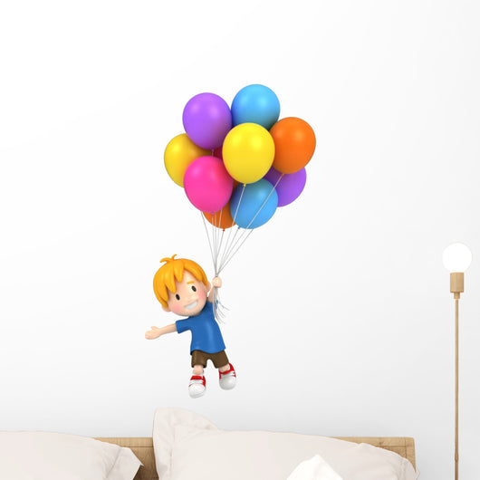 Floating Kid with Balloons Wall Decal