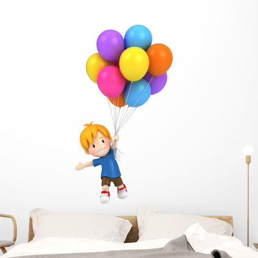 Floating Kid with Balloons Wall Decal