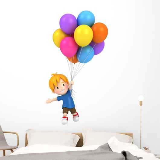 Floating Kid with Balloons Wall Decal