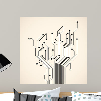 Abstract Circuit Tree Wall Mural shown on a wall