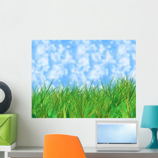 Green Grass Home Blue Wall Decal