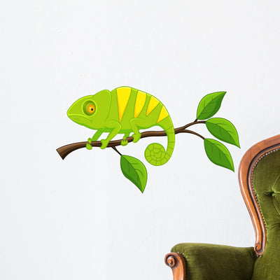 Chameleon Cartoon Wall Decal shown on a wall