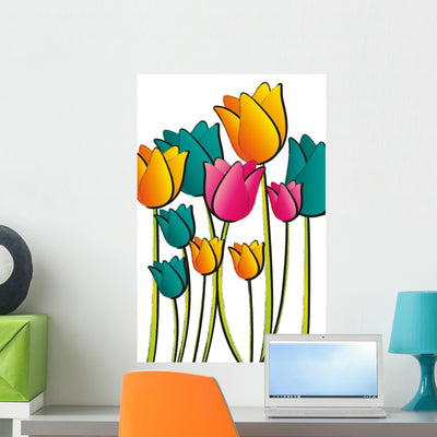 Flowers Wall Decal shown on a wall