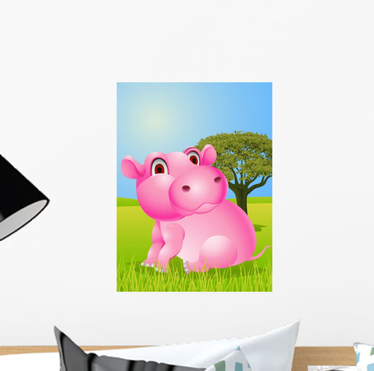 Funny Pink Hippo Wall Mural