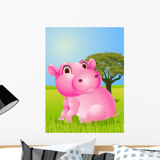 Funny Pink Hippo Wall Mural