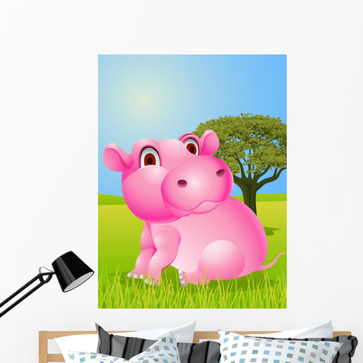 Funny Pink Hippo Wall Mural