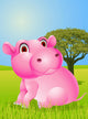 Funny Pink Hippo Wall Mural