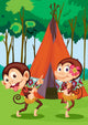 Monkeys Camping Wall Mural