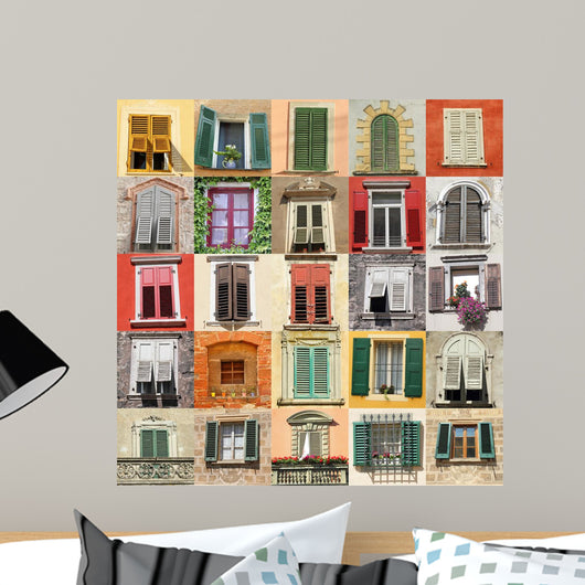 Collage With Old Windows From Italy Europe Wall Mural