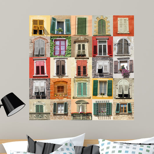 Collage With Old Windows From Italy Europe Wall Mural
