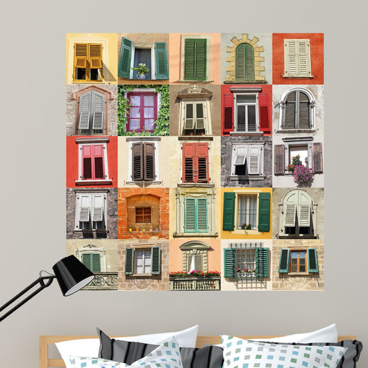 Collage With Old Windows From Italy Europe Wall Mural