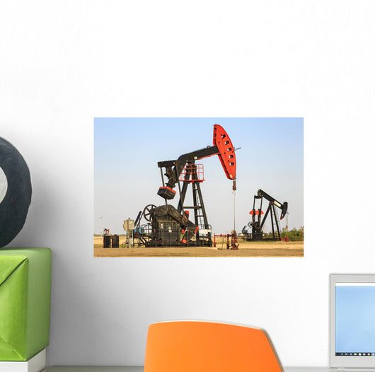 Oil well pump jacks at Bakken Oil Field near Estevan Wall Mural