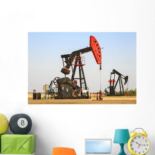 Oil well pump jacks at Bakken Oil Field near Estevan Wall Mural