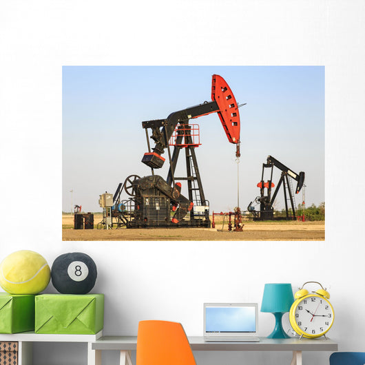 Oil well pump jacks at Bakken Oil Field near Estevan Wall Mural