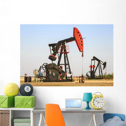 Oil well pump jacks at Bakken Oil Field near Estevan Wall Mural