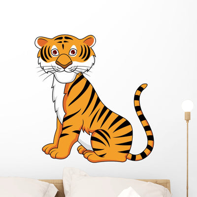Tiger Cartoon Sitting Wall Decal shown on a wall
