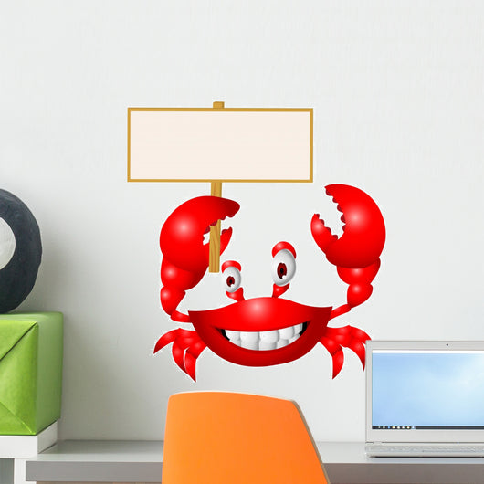 Crab with blank sign Wall Decal