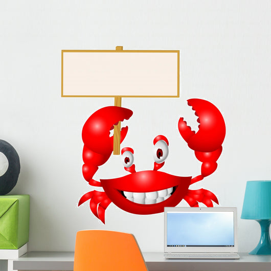 Crab with blank sign Wall Decal
