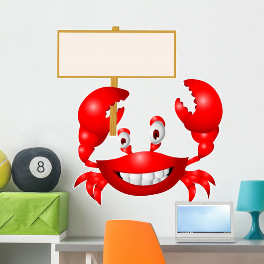 Crab with blank sign Wall Decal