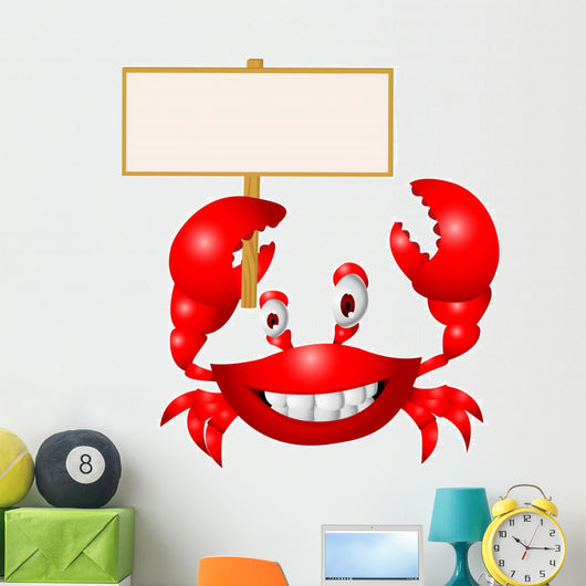 Crab with blank sign Wall Decal
