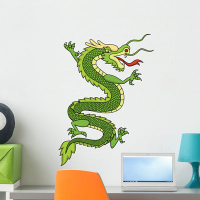 Green Chinese Dragon Wall Decal shown on a wall