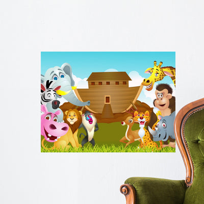 Noah Ark Wall Mural shown on a wall