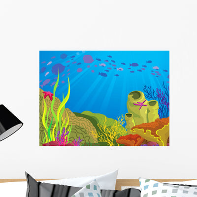 Colored Coral Reef and shown on a wall