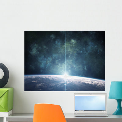 Blue Nebula with Planet shown on a wall