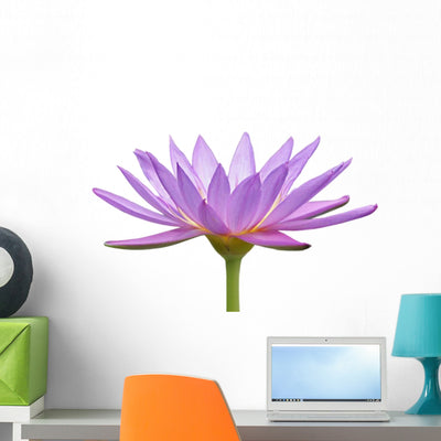 Purple Water Lily Flower Wall Decal shown on a wall